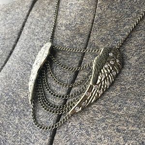 Rhinestone Studded Angel Wings Statement Necklace